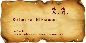 Kolonics Nikander névjegykártya